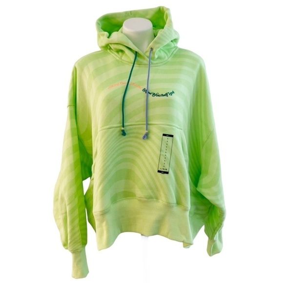 NIKE Mind Over Matter Show Yourself Love Cropped Neon Green Hoodie Size L NEW - Picture 3 of 9